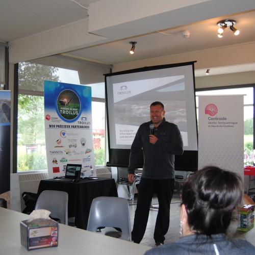 VP Quebec Operations, Daniel Bergeron giving a presentation on Troilus at the 2019 United Way Gold Tournament 
