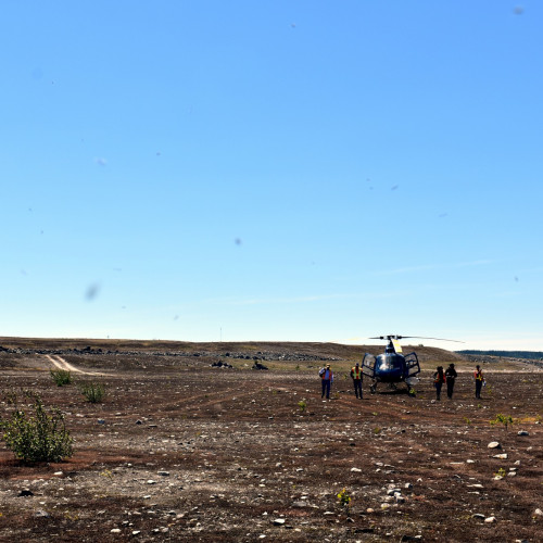 Landing at J4 Zone, following a flyover of the Troilus property