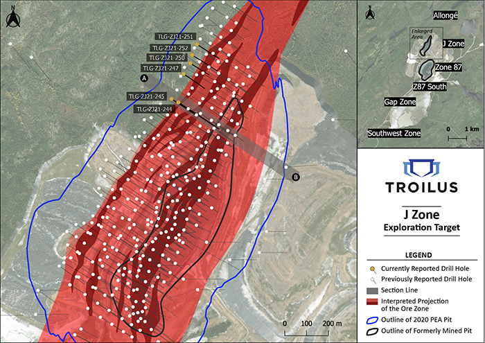 Plan View Map of J Zone with Location of New Drill Results
